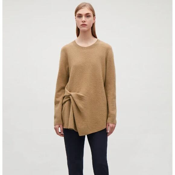 COS Drape Front Merino Wool Sweater Tan Camel Neutral {VV39} - Picture 1 of 5